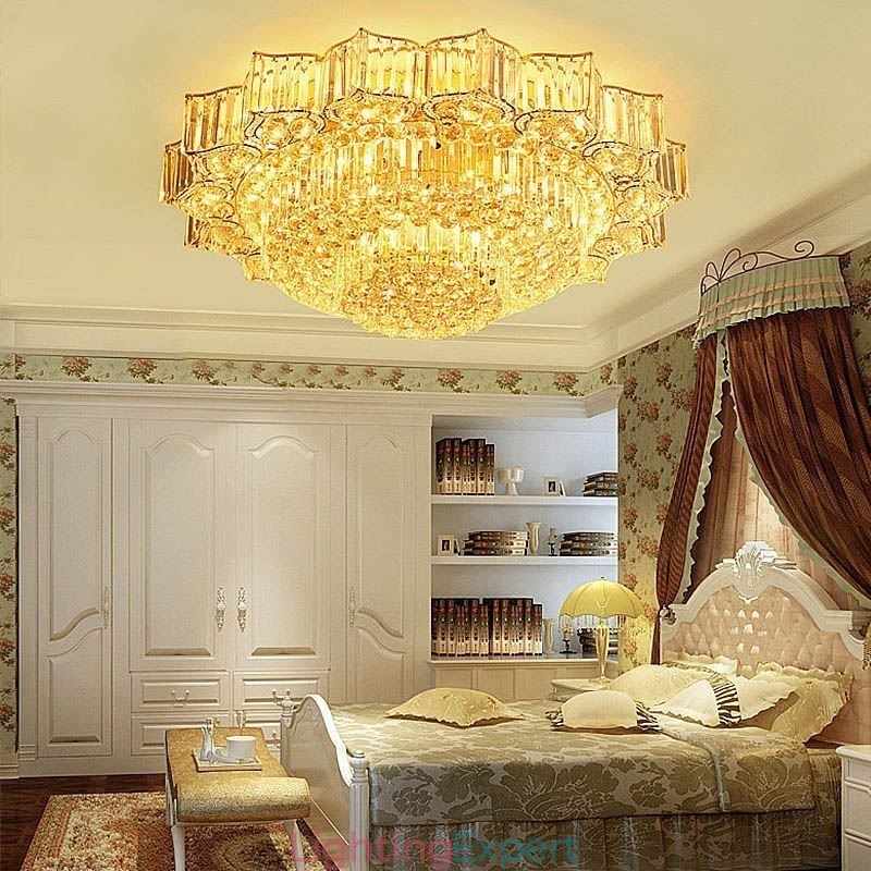 Elegant Flush Mounted Round Crystal Chandelier Flower Shaped