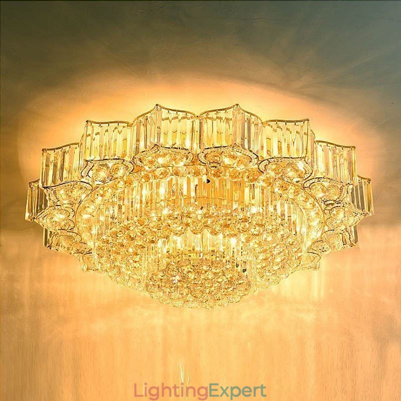 Elegant Flush Mounted Round Crystal Chandelier Flower Shaped