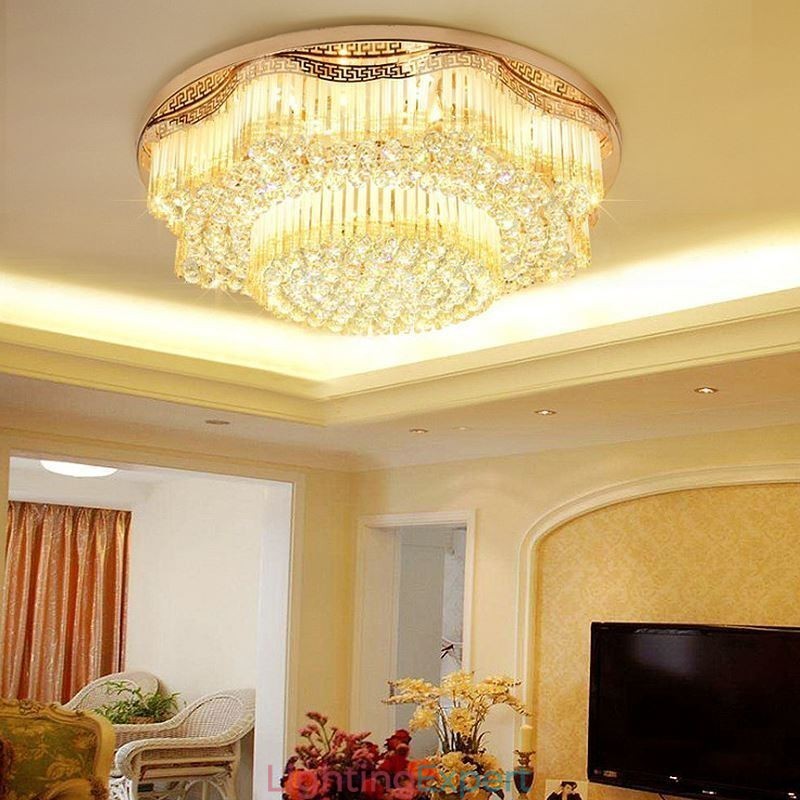 Contemporary Flush Mount Crystal Ceiling Light Luxury Round Lighting
