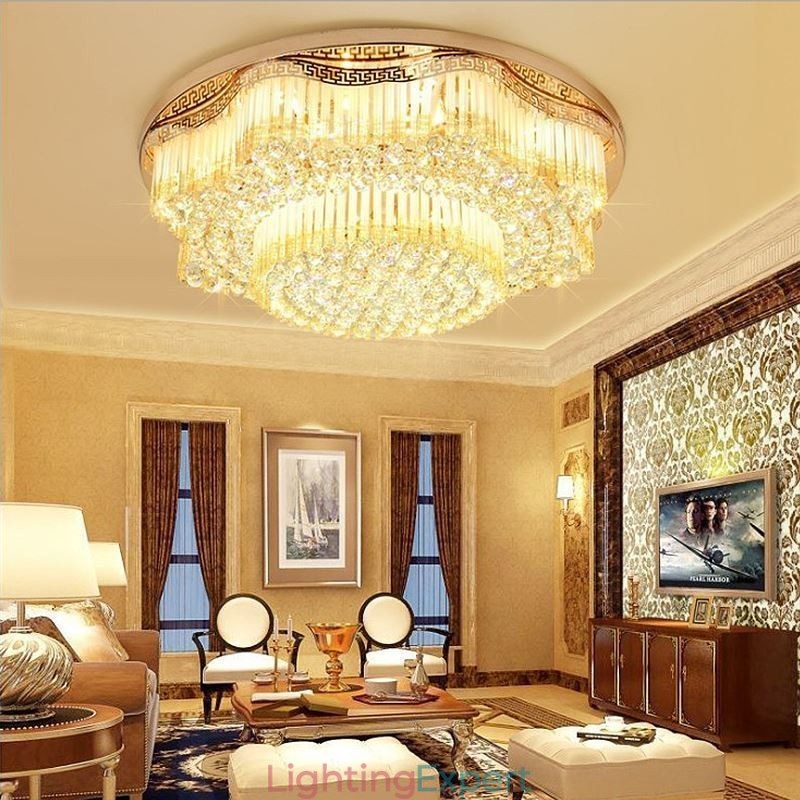 Contemporary Flush Mount Crystal Ceiling Light Luxury Round Lighting