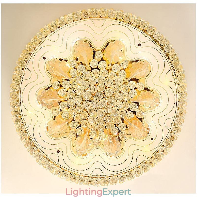 Graceful Flush Mounted Light Gold Crystal Ceiling Light