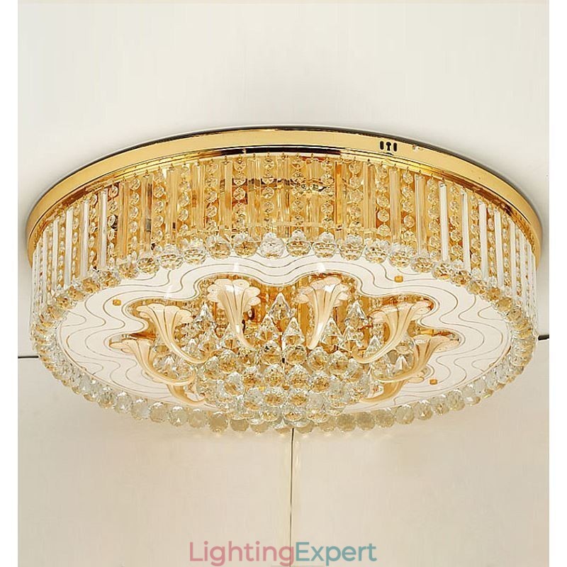 Graceful Flush Mounted Light Gold Crystal Ceiling Light
