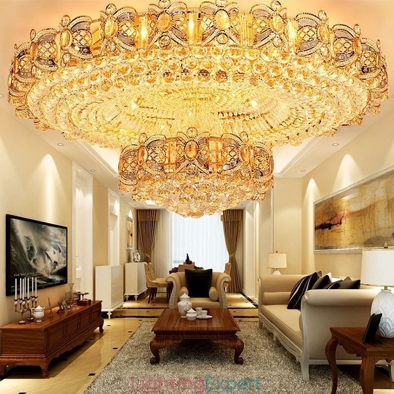 Modern Gold Crystal Ceiling Light Round Flush Mount Lighting