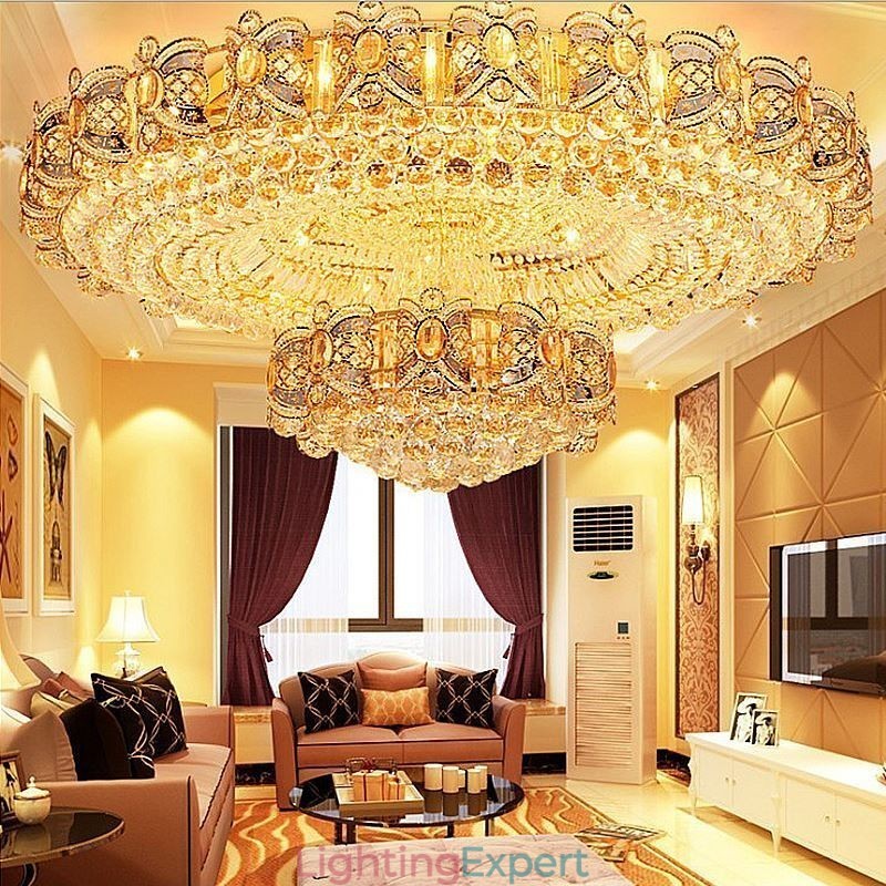 Modern Gold Crystal Ceiling Light Round Flush Mount Lighting