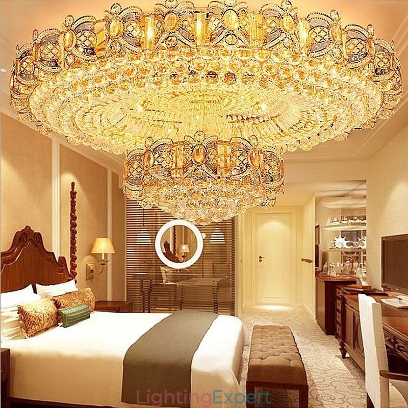Modern Gold Crystal Ceiling Light Round Flush Mount Lighting