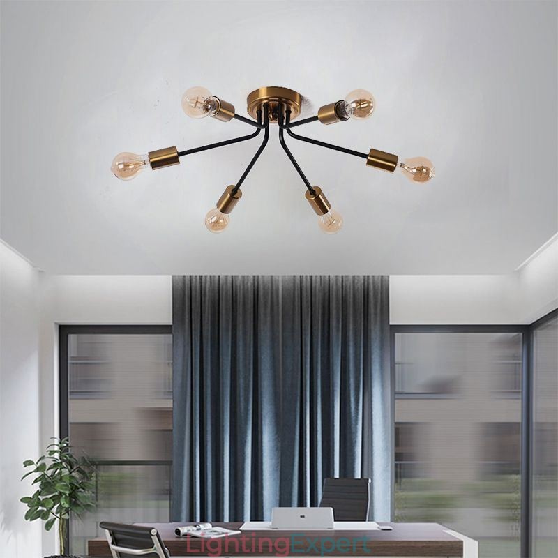 Sputnik Chandelier 6 Light Semi Flush Mount Ceiling Light Fixture