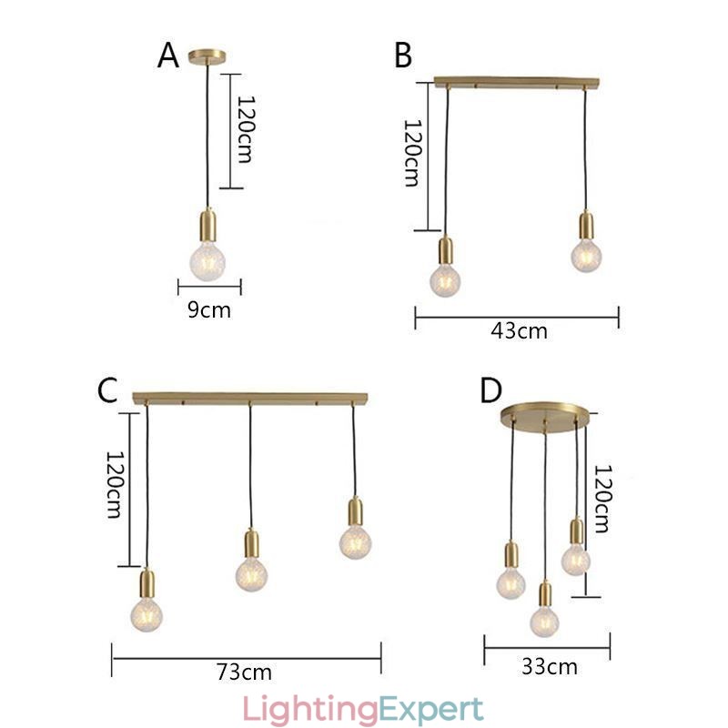 Nordic Brass 3 Pendant Cluster Light Island Creative Minimalist Light Fixture