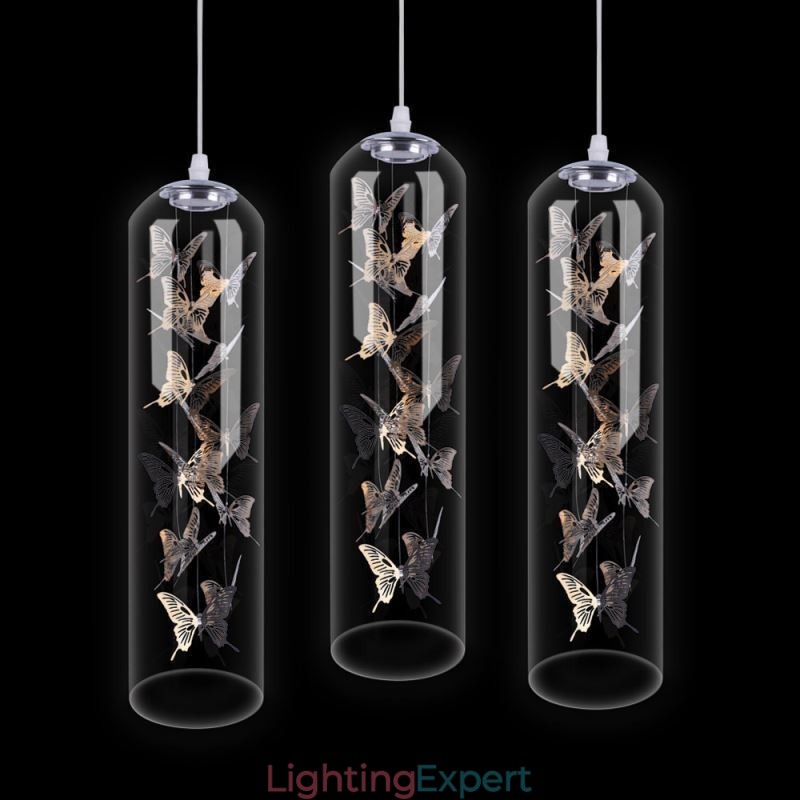 Glass Pendant Light Creative Nordic Cylinder Lamp Butterfly Light