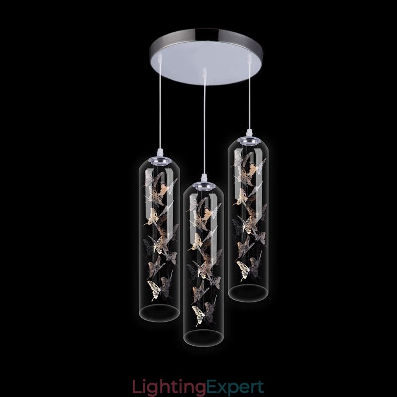 Glass Pendant Light Creative Nordic Cylinder Lamp Butterfly Light