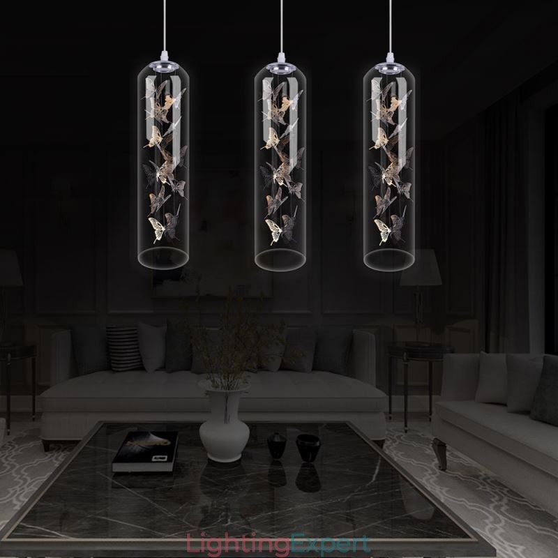 Glass Pendant Light Creative Nordic Cylinder Lamp Butterfly Light