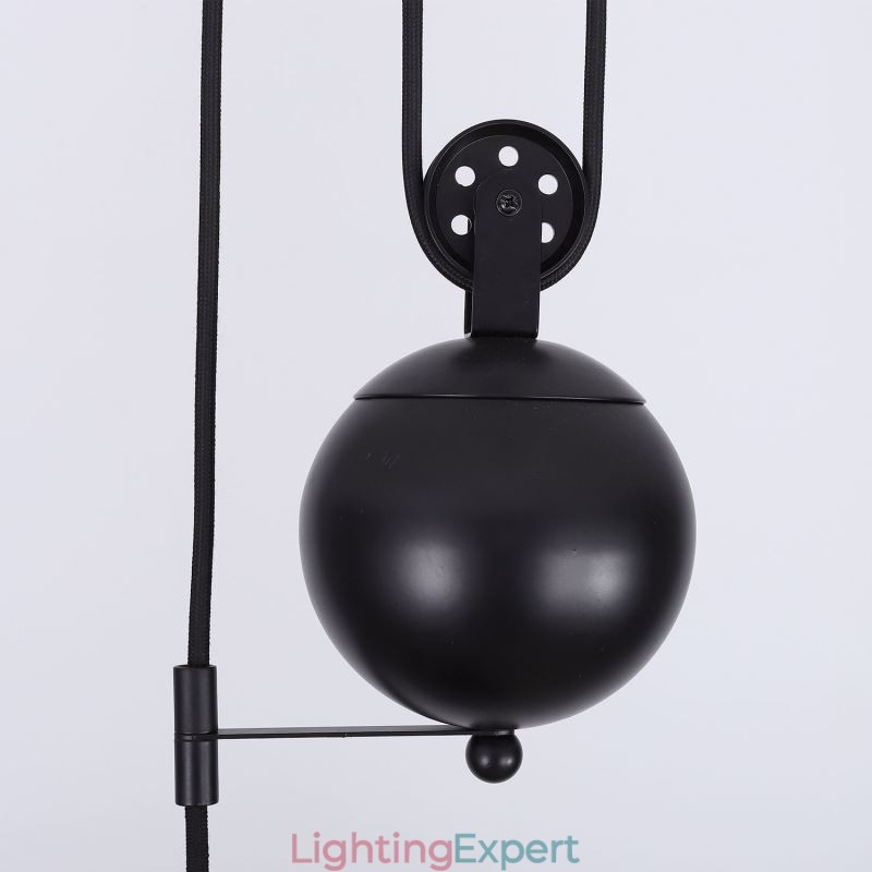 Industrial Farmhouse Pulley Pendant Light Retractable Design Adjustable Height