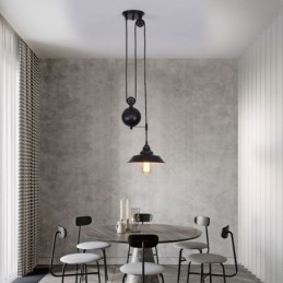 Industrial Farmhouse Pulley Pendant Light Retractable Design Adjustable Height