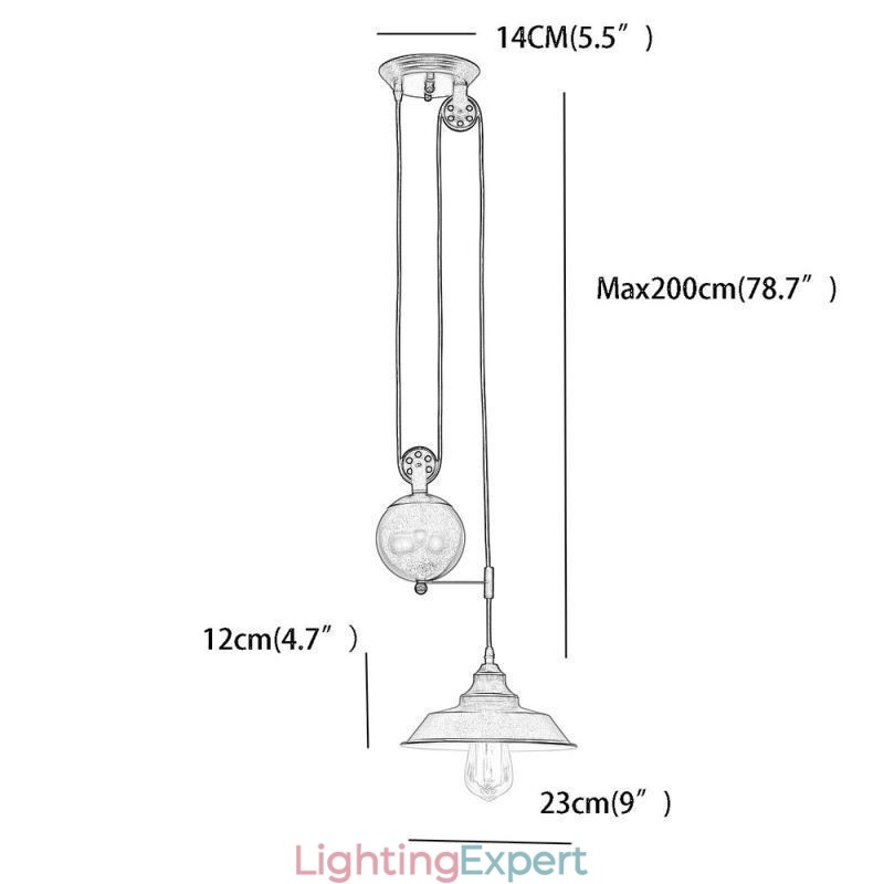 Industrial Farmhouse Pulley Pendant Light Retractable Design Adjustable Height