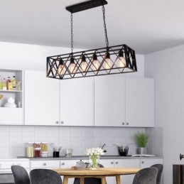 Rustic Rectangular Pendant Light 6 Light Farmhouse Hanging Light