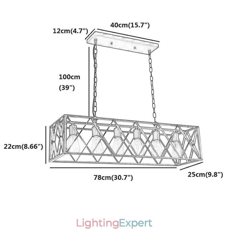 Rustic Rectangular Pendant Light 6 Light Farmhouse Hanging Light