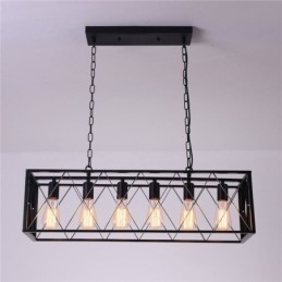 Rustic Rectangular Pendant Light 6 Light Farmhouse Hanging Light