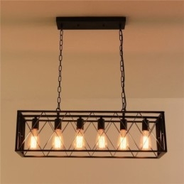 Rustic Rectangular Pendant Light 6 Light Farmhouse Hanging Light