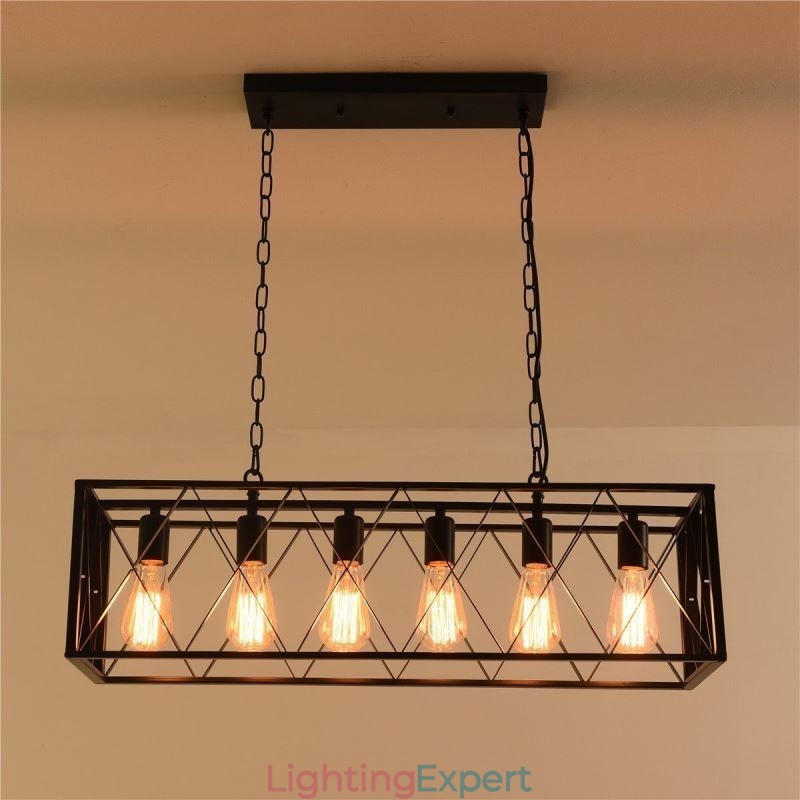 Rustic Rectangular Pendant Light 6 Light Farmhouse Hanging Light