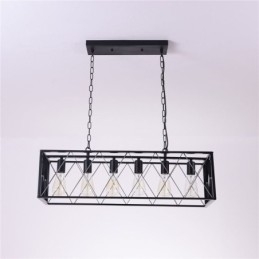Rustic Rectangular Pendant Light 6 Light Farmhouse Hanging Light