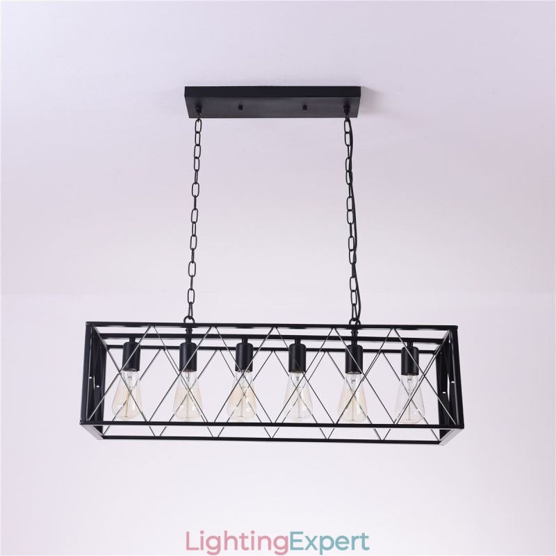 Rustic Rectangular Pendant Light 6 Light Farmhouse Hanging Light
