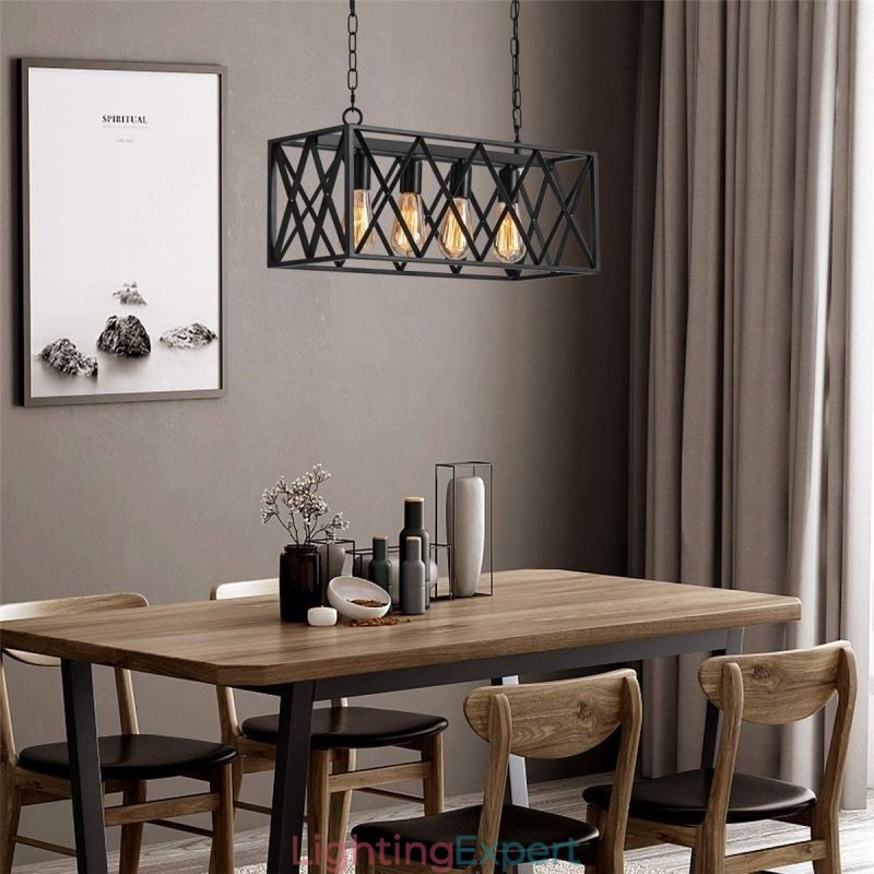 Rustic Rectangular Pendant Light 4 Light Farmhouse Hanging Light