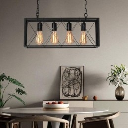 Rustic Rectangular Pendant Light 4 Light Farmhouse Hanging Light