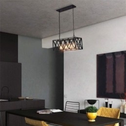 Rustic Rectangular Pendant Light 4 Light Farmhouse Hanging Light
