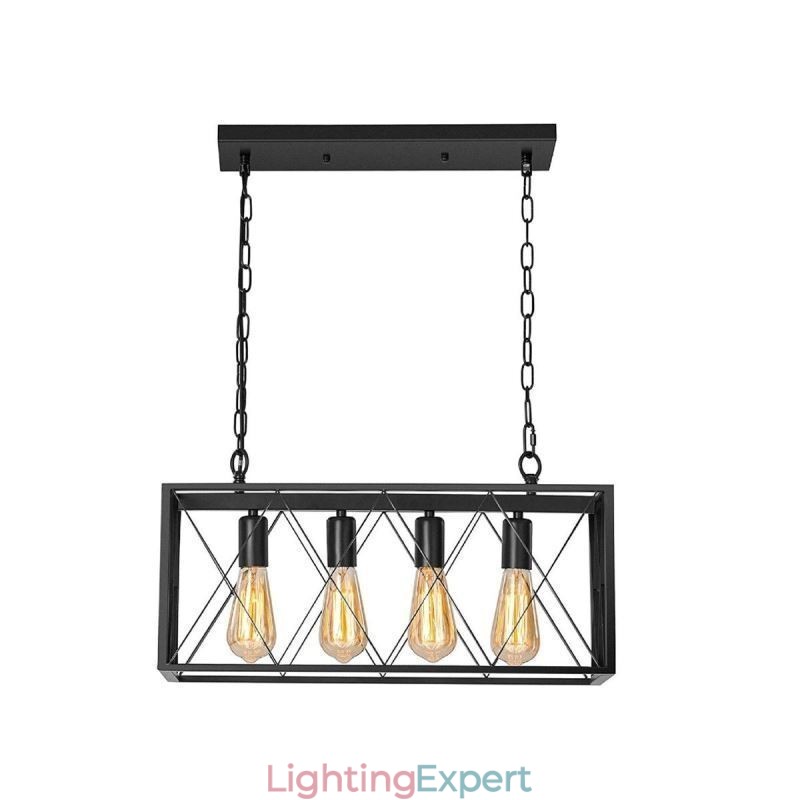 Rustic Rectangular Pendant Light 4 Light Farmhouse Hanging Light