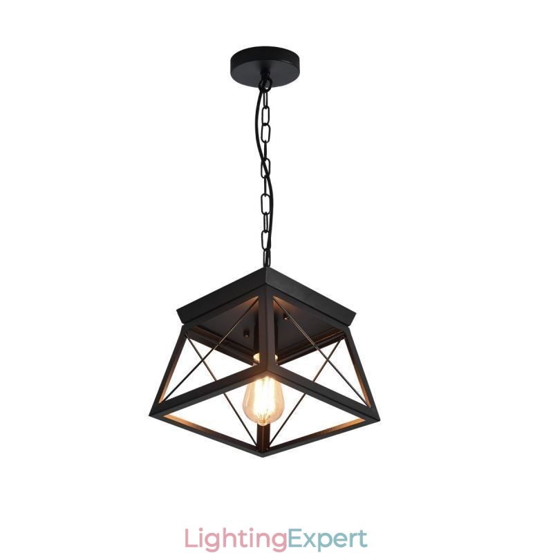Vintage Trapezoidal Pendant Light Metal Black Ceiling Light