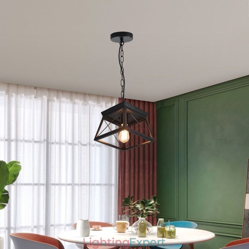 Vintage Trapezoidal Pendant Light Metal Black Ceiling Light