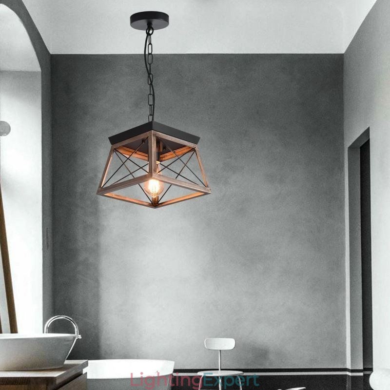 Vintage Trapezoidal Pendant Light Metal Black Hanging Light