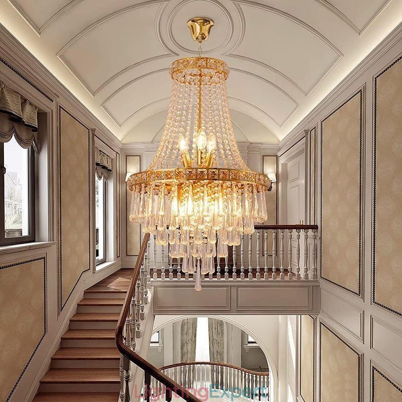 Modern Crystal Chandelier Contemporary Elegant Ceiling Light Fixture Duplex Stair