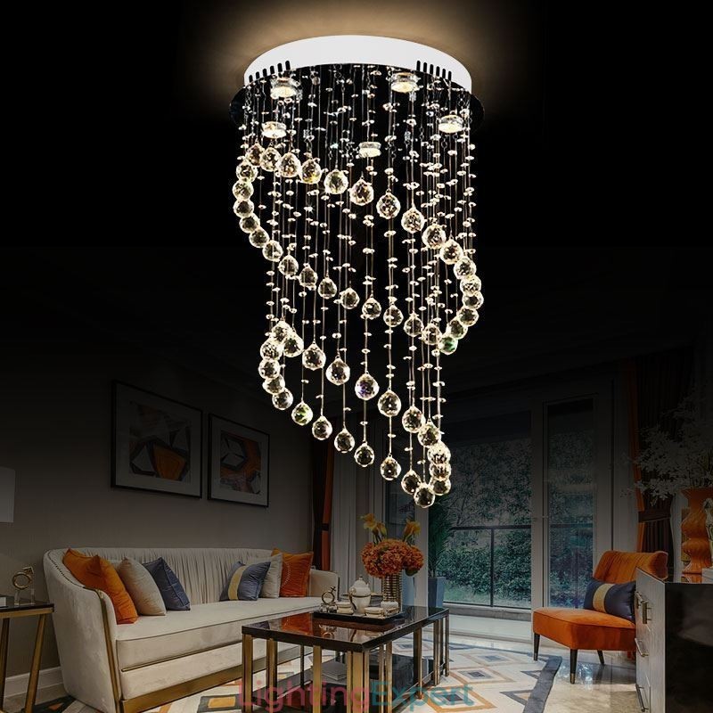 Modern Crystal Chandelier Round Raindrop Ceiling Light