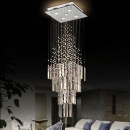 Modern Square Crystal Chandelier Contemporary Elegant Ceiling Light Fixture Duplex Stair