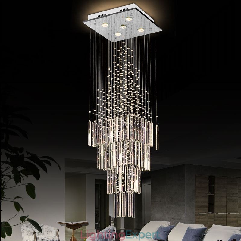Modern Square Crystal Chandelier Contemporary Elegant Ceiling Light Fixture Duplex Stair