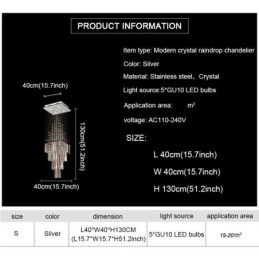 Modern Square Crystal Chandelier Contemporary Elegant Ceiling Light Fixture Duplex Stair