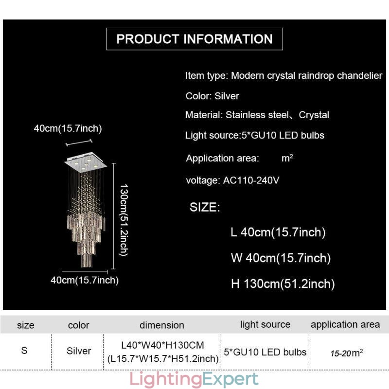 Modern Square Crystal Chandelier Contemporary Elegant Ceiling Light Fixture Duplex Stair
