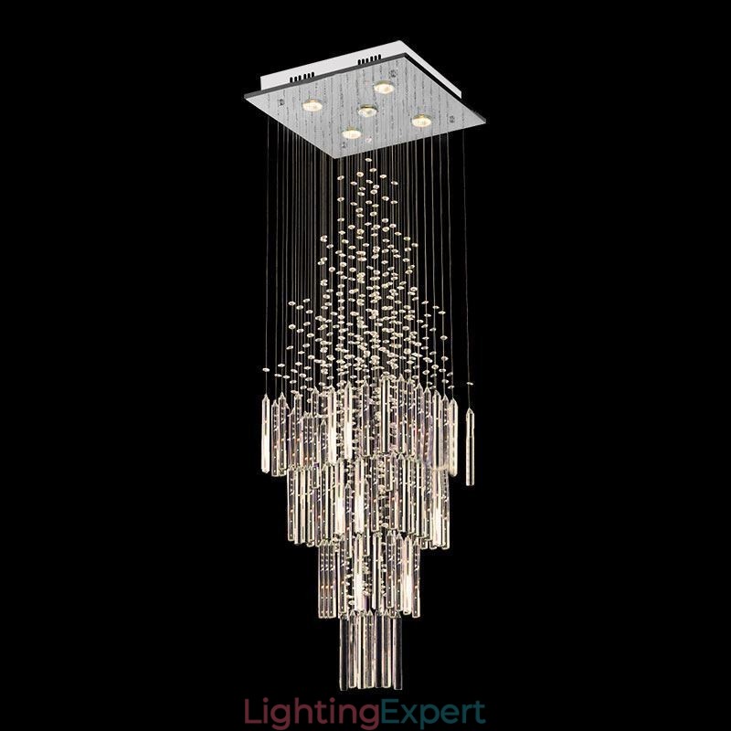 Modern Square Crystal Chandelier Contemporary Elegant Ceiling Light Fixture Duplex Stair