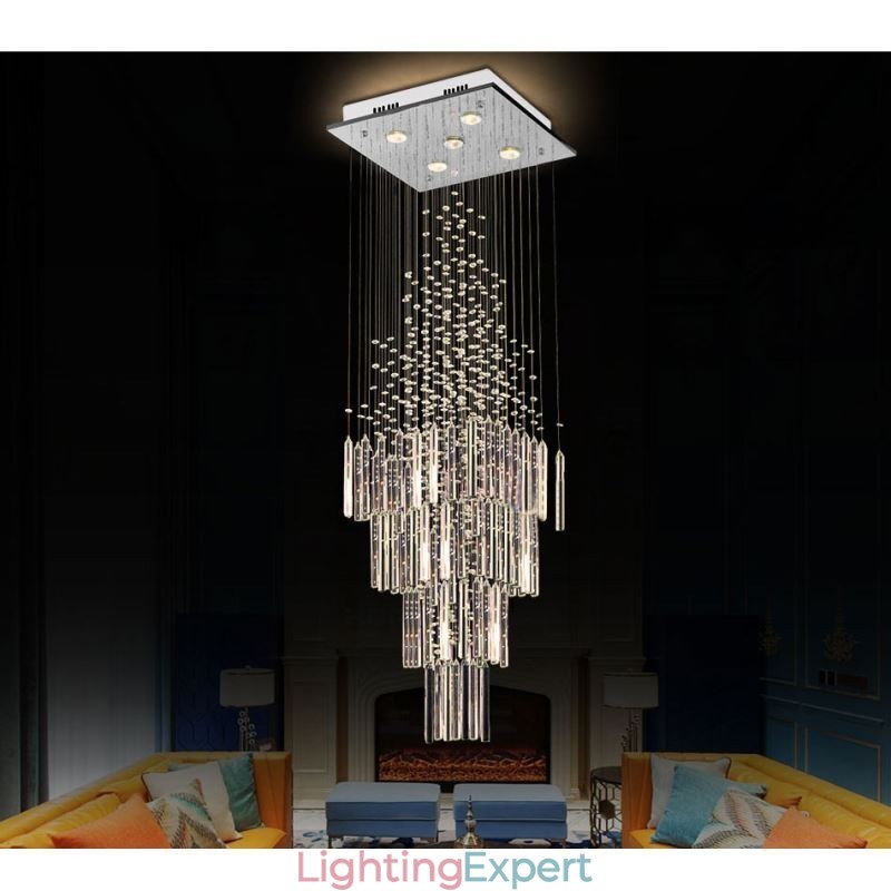 Modern Square Crystal Chandelier Contemporary Elegant Ceiling Light Fixture Duplex Stair
