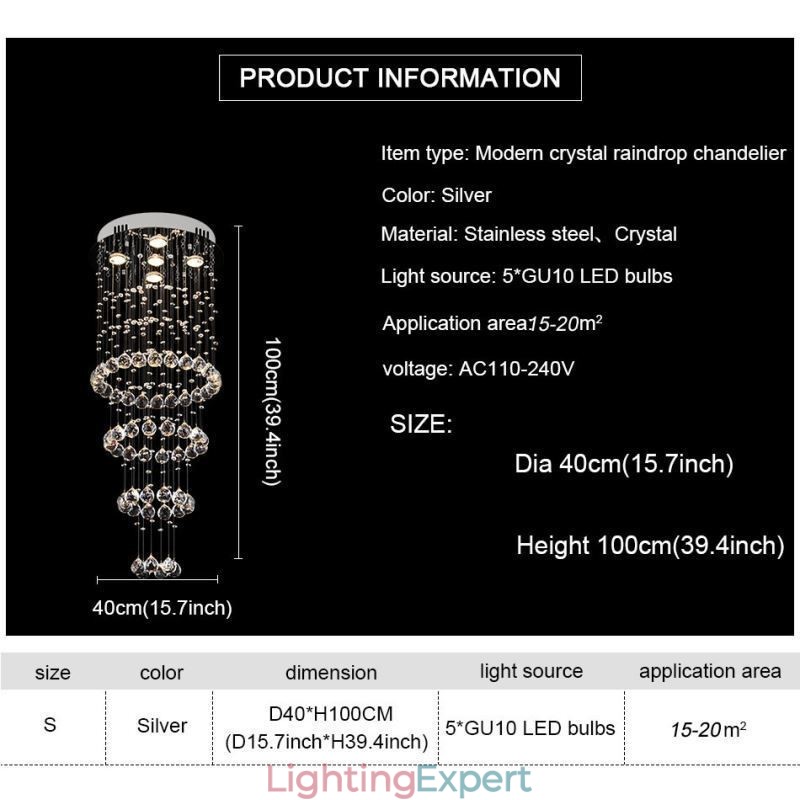 Crystal Chandelier Contemporary Elegant Ceiling Light Fixture Duplex Stair