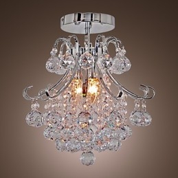 Modern Contemporary Crystal Mini Style Electroplated Metal Chandelier Flush Mount