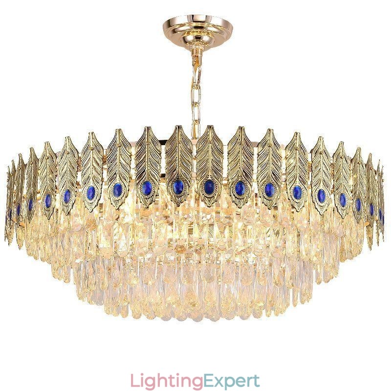 Golden Feather Crystal Pendant Light Duplex Decorative Ceiling Light