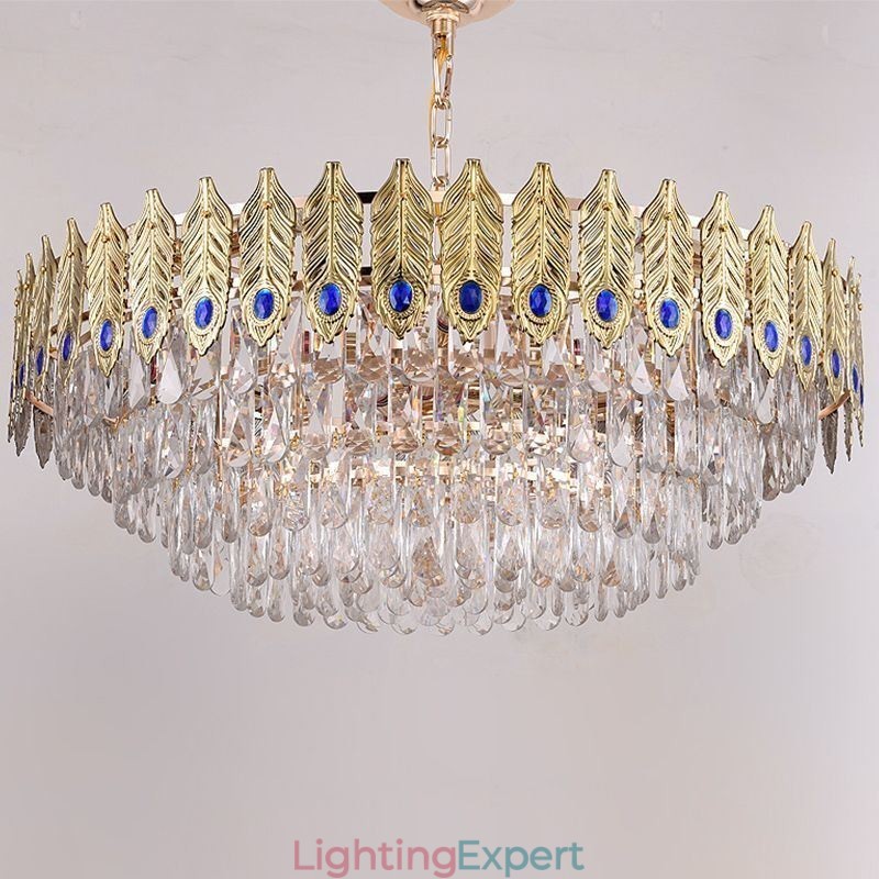 Golden Feather Crystal Pendant Light Duplex Decorative Ceiling Light