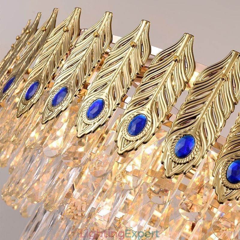 Golden Feather Crystal Pendant Light Duplex Decorative Ceiling Light