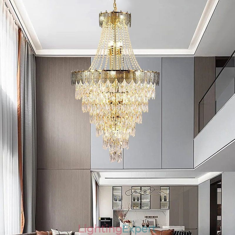 Tapered Crystal Pendant Light Eye catching Duplex Decorative Ceiling Light