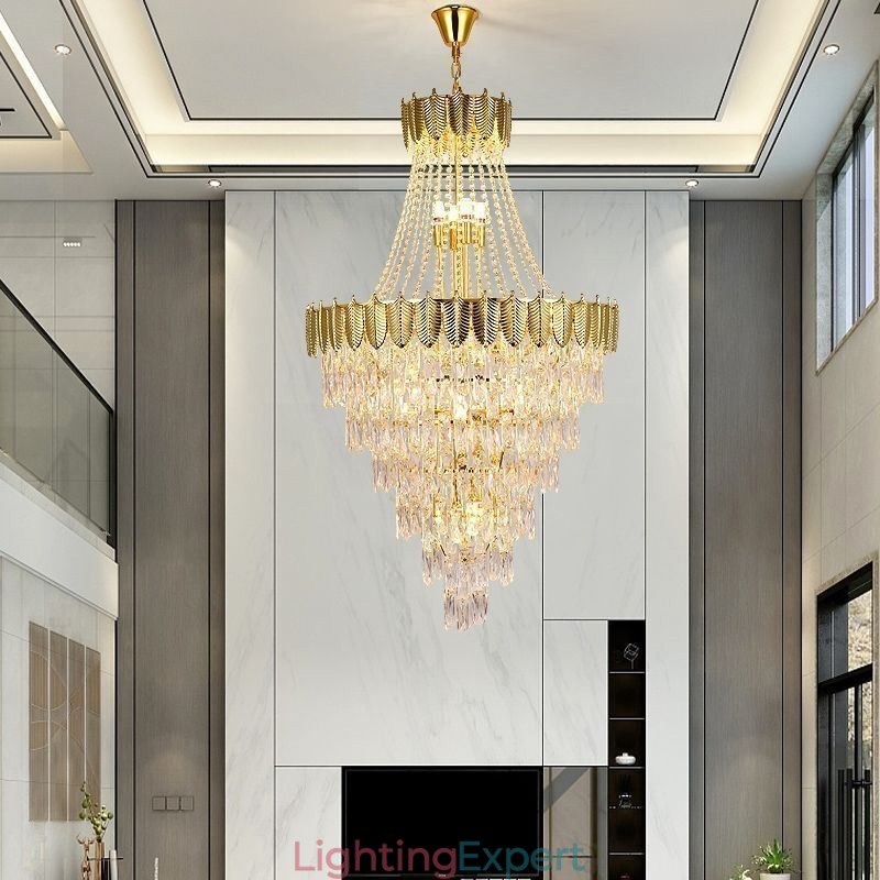 Tapered Crystal Pendant Light Eye catching Duplex Decorative Ceiling Light
