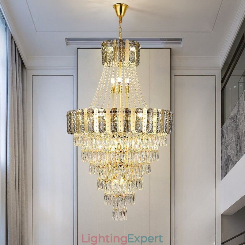Tapered Crystal Pendant Light Exquisite Duplex Decorative Ceiling Light