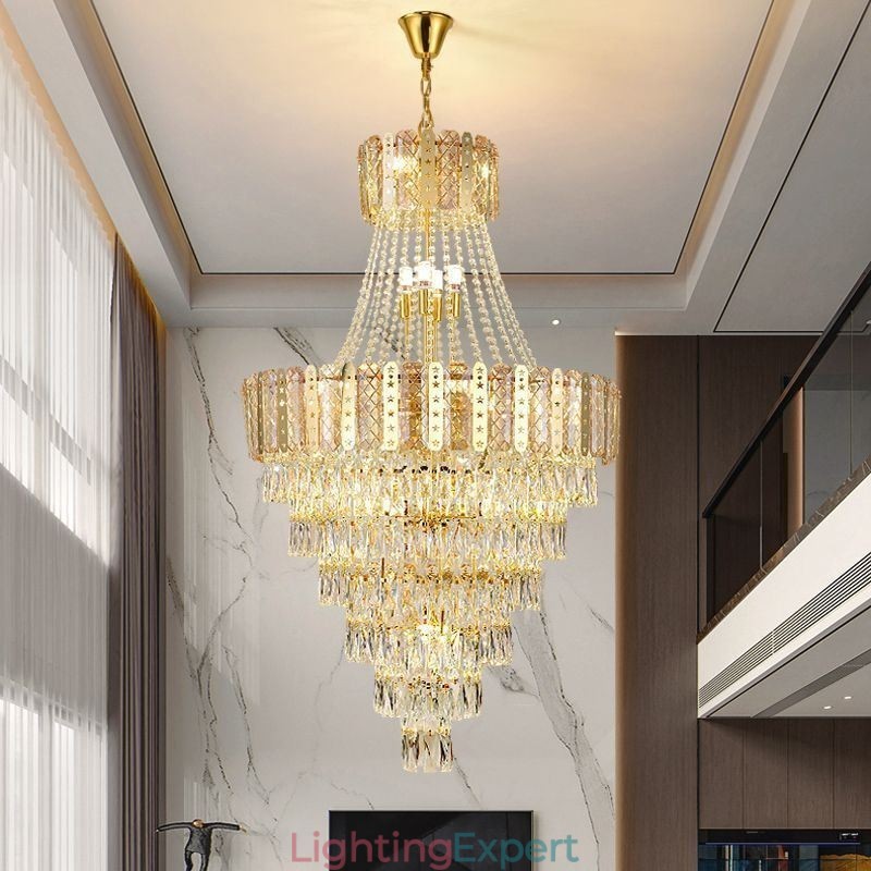 Tapered Crystal Pendant Light Exquisite Duplex Decorative Ceiling Light