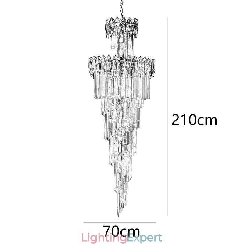 Crystal Pendant Light Duplex Tapered Decorative Ceiling Light 70cm