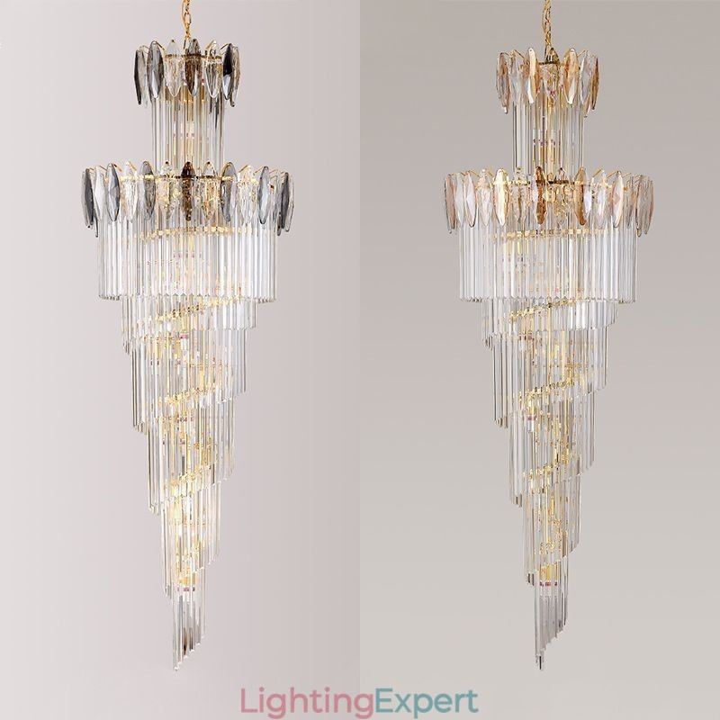 Crystal Pendant Light Duplex Tapered Decorative Ceiling Light 70cm
